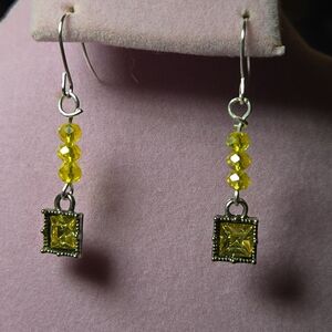 Handmade Lemon Yellow Mid-Length Dangle Drop Pierced Earrings Plastic/Metal Hook